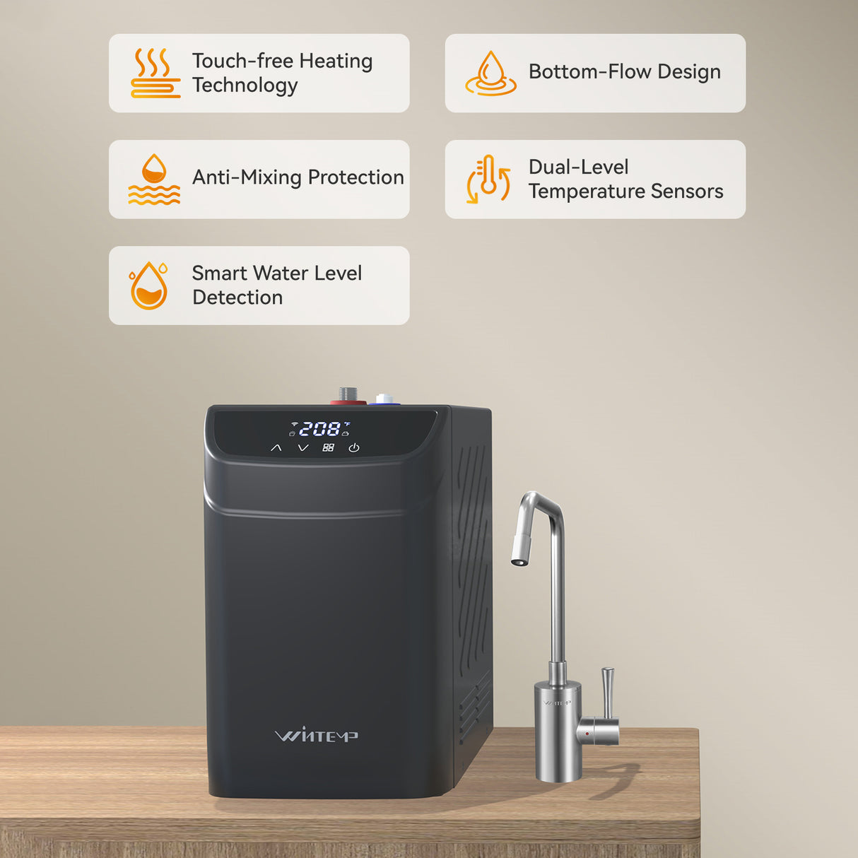 WINTEMP Instant Hot Water Dispenser — 208°F Compact Under-Sink Unit with Wi-Fi Smart Control & Child-Lock Hot-Only Faucet