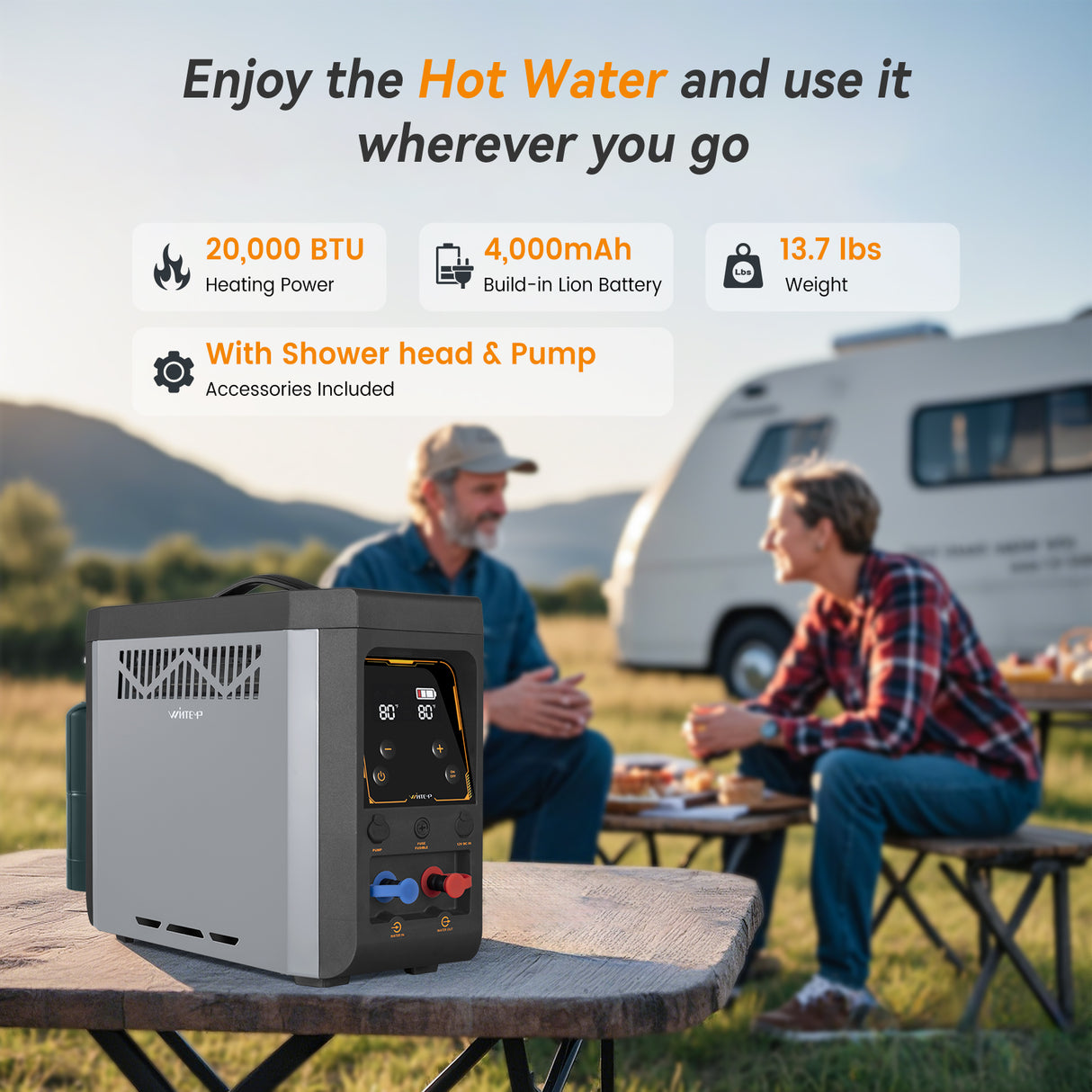 GPT3U Portable Propane Outdoor Water Heater with Showerhead Pump