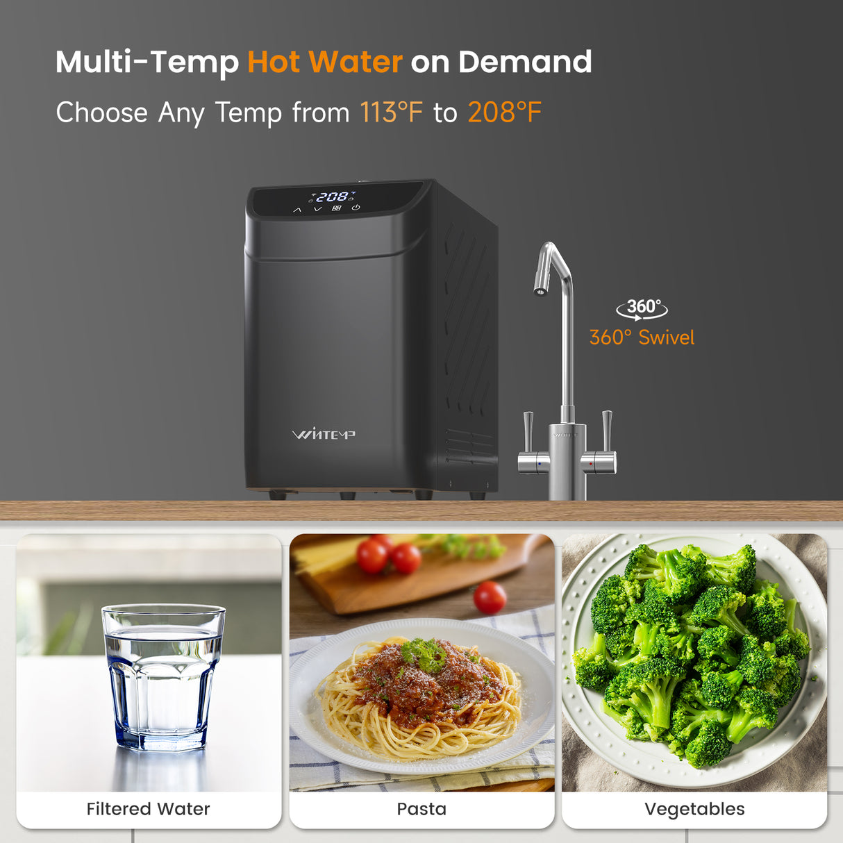 WINTEMP 2-in-1 Instant Hot Water Dispenser – 208°F Instant Hot Water with Child Lock & Dual Faucet Options