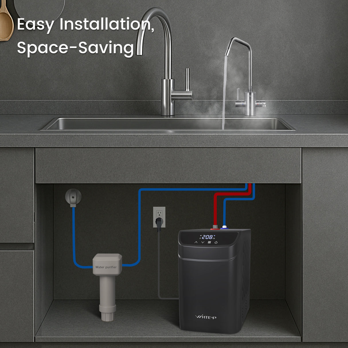WINTEMP 2-in-1 Instant Hot Water Dispenser – 208°F Instant Hot Water with Child Lock & Dual Faucet Options